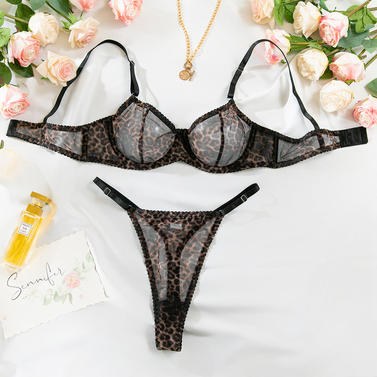 Ensemble de soutien-gorge à carreaux en maille française