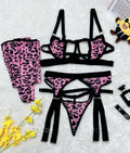 Ensemble quatre pièces de lingerie sexy à  léopard sauvage