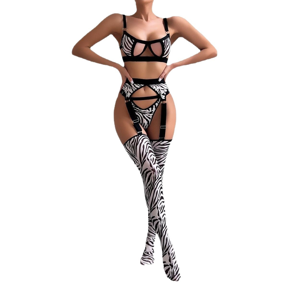 Ensemble quatre pièces de lingerie sexy à  léopard sauvage